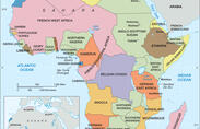 Map of Africa in 1914 identifying colonial presence. Map of Africa in 1878 indicates far less colonial presence.