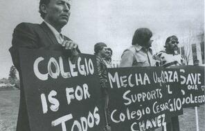 Members of MEChA protesting for free college tuition at the Colegio César Chávez in Mt. Angel, Oregon.