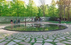 This Berlin, Germany, memorial was designed by Dani Karavan and opened in 2012. The triangular stone at the center of the pool holds a fresh flower which is replaced every day.