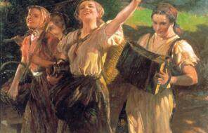 This painting, Working Maidens by Leopold Schmutzler, was showcased by the Nazis at the 1940 Great German Art Exhibition in Munich.