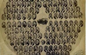 Photograph shows a montage of seventy-five portraits of members of the Mississippi State Legislature (1874-1875)