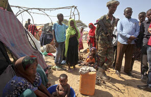 A group of people in a camp in Somalia.