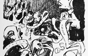 Boardman Robinson cartoon of Robert La Follette attacking newspaper press