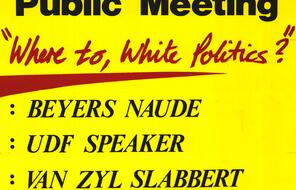 Poster with information about a public meeting at Johannesburg City Hall. 