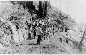 Chinese workers building the Loma Prieta Lumber Company's railroad in California.