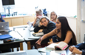 Students engage in discussion in a San Francisco classroom. 