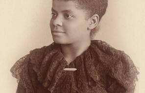 Ida B. Wells Barnett, in a photograph by Mary Garrity from c. 1893. This version has been cropped from the original photographic card