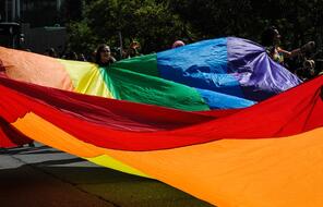 Pride flag at a pride parade.