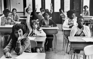 Students are attentive in a seventh grade classroom on the first day of the school year at the Mary E. Curley School in Boston, Mass.