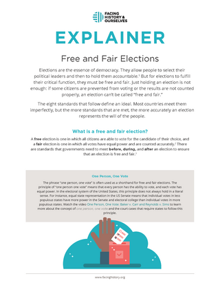 The cover page of the PDF "Explainer: Free and Fair Elections."