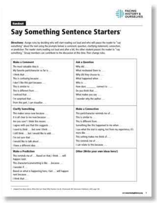 Say Something Sentence Starters Preview Image