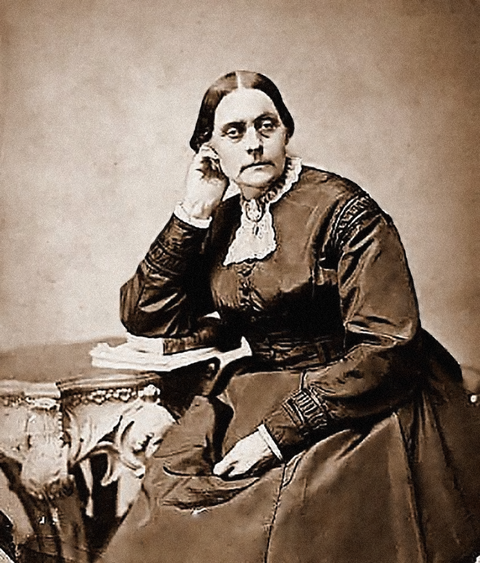 Seated portrait of women's voting rights advocate Susan B. Anthony.