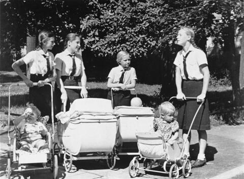  The League of German Girls was the girls wing of the Nazi Party youth movement. A typical activity for members was to go on walks while their mothers were working.