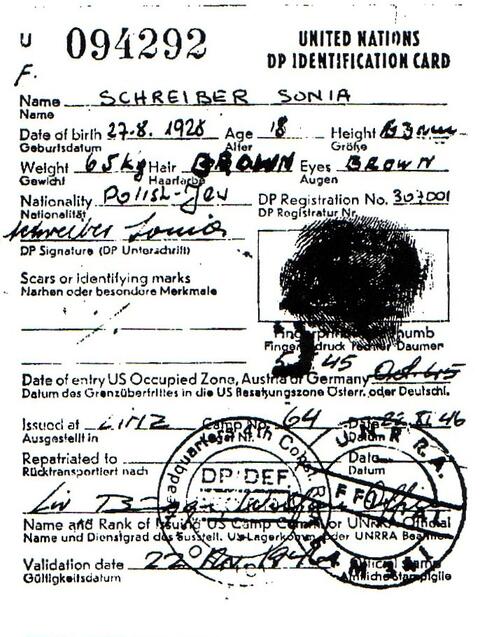 Sonia’s Identity Card from the DP camp