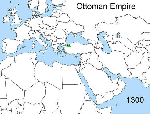 Map of Europe, Asia, and Africa, showing a small territory controlled by the Ottoman Empire in 1320.