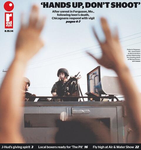 Front page of RedEye, August 15, 2014.