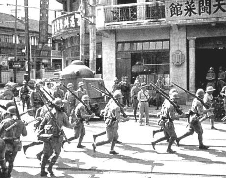 Japanese marines during the Battle of Shanghai, 1937