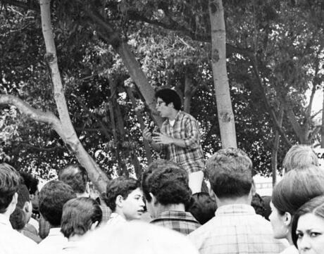 John Ortiz, Mexican-American student leader at James A. Garfield High School, addressing assembled students during a walkout.