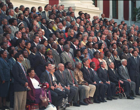 The signing of the Republic of South Africa's Constitution in May 1996.
