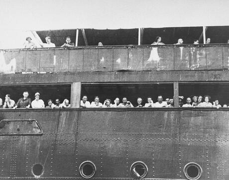 refugees on a large boat