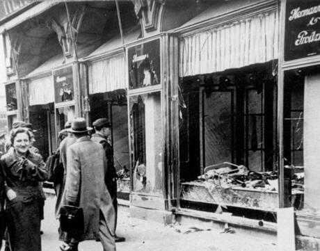 Image showing the destruction resulting from Kristallnacht.