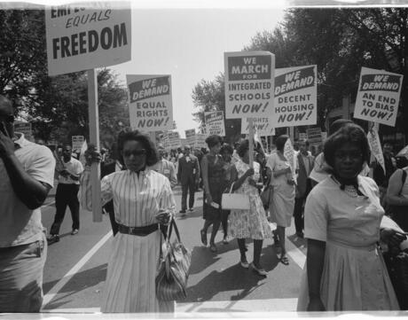 Black and white image of protestors for March on Washington.
