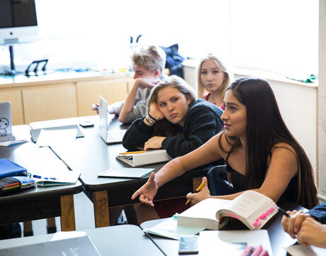 Students engage in discussion in a San Francisco classroom. 