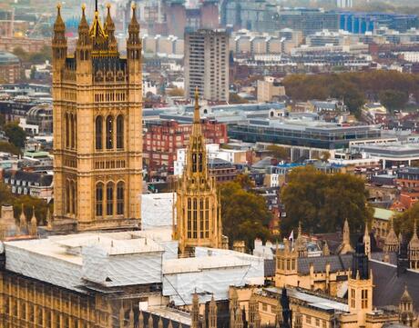 A birds eye view of London, United Kingdom.