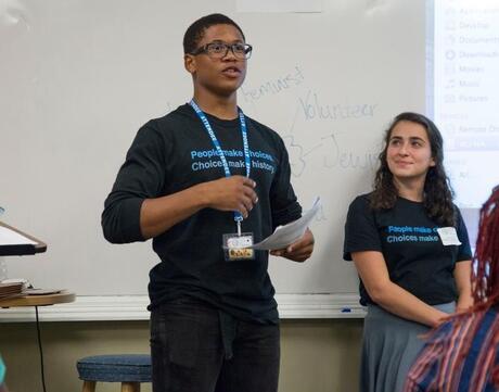 Two student leaders talking at a Memphis Community Teach In