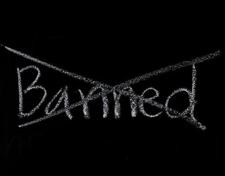 Picture of the  Word "Banned" Handwritten On Blackboard.