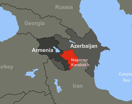 Armenia-Azerbaijan conflict in Nagorno-Karabakh on outline map